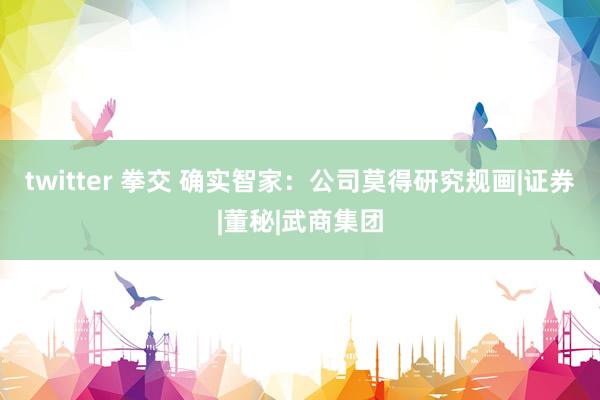 twitter 拳交 确实智家：公司莫得研究规画|证券|董秘|武商集团